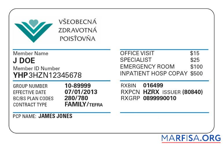 Blank Slovakia health insurance card example